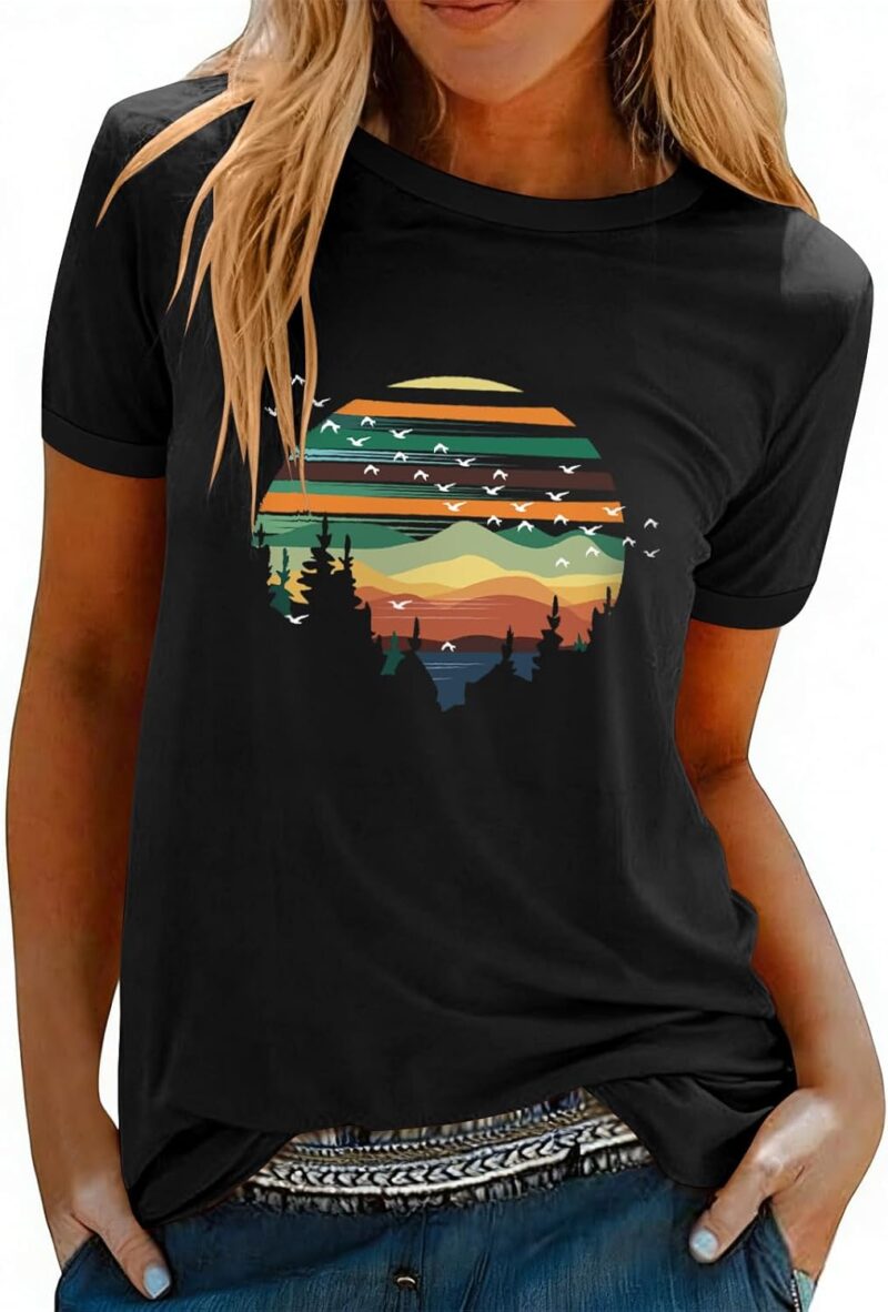 Tee Shirt Femmes T-Shirt à Manches Courtes Col Rond en Coton Tee Imprimé de Cocotiers Boho Casual Vacances Plage Haut Décontracté Lâches