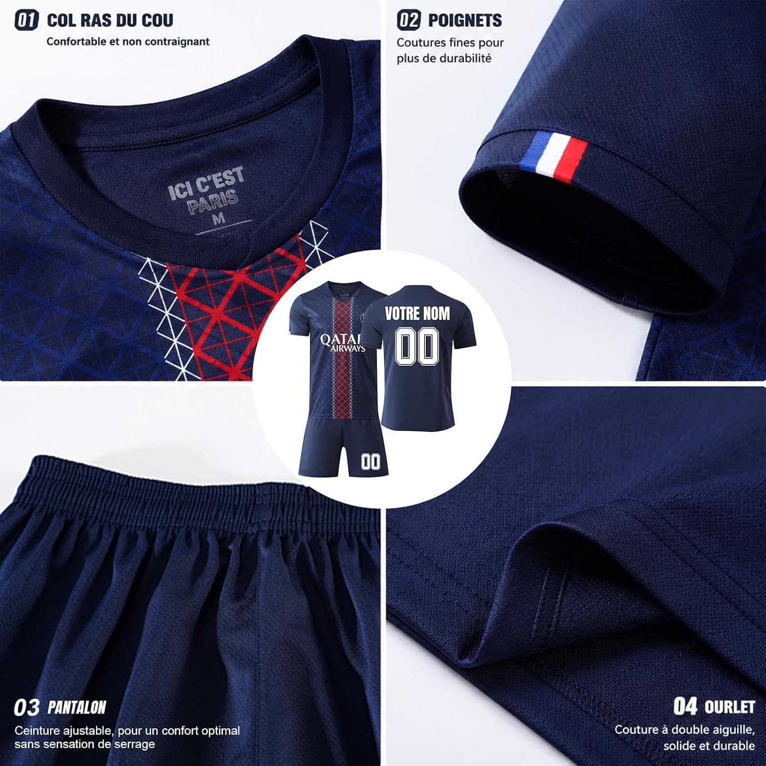 2026 Maillot de Foot Enfant Adulte, Maillot Personnalisé avec Nom et Numéro, Ensemble de Maillots avec Football Tee Shirt Short et Chaussettes Ntidérapantes, Domicile Extérieur Jersey Fans Vêtements - Image 4
