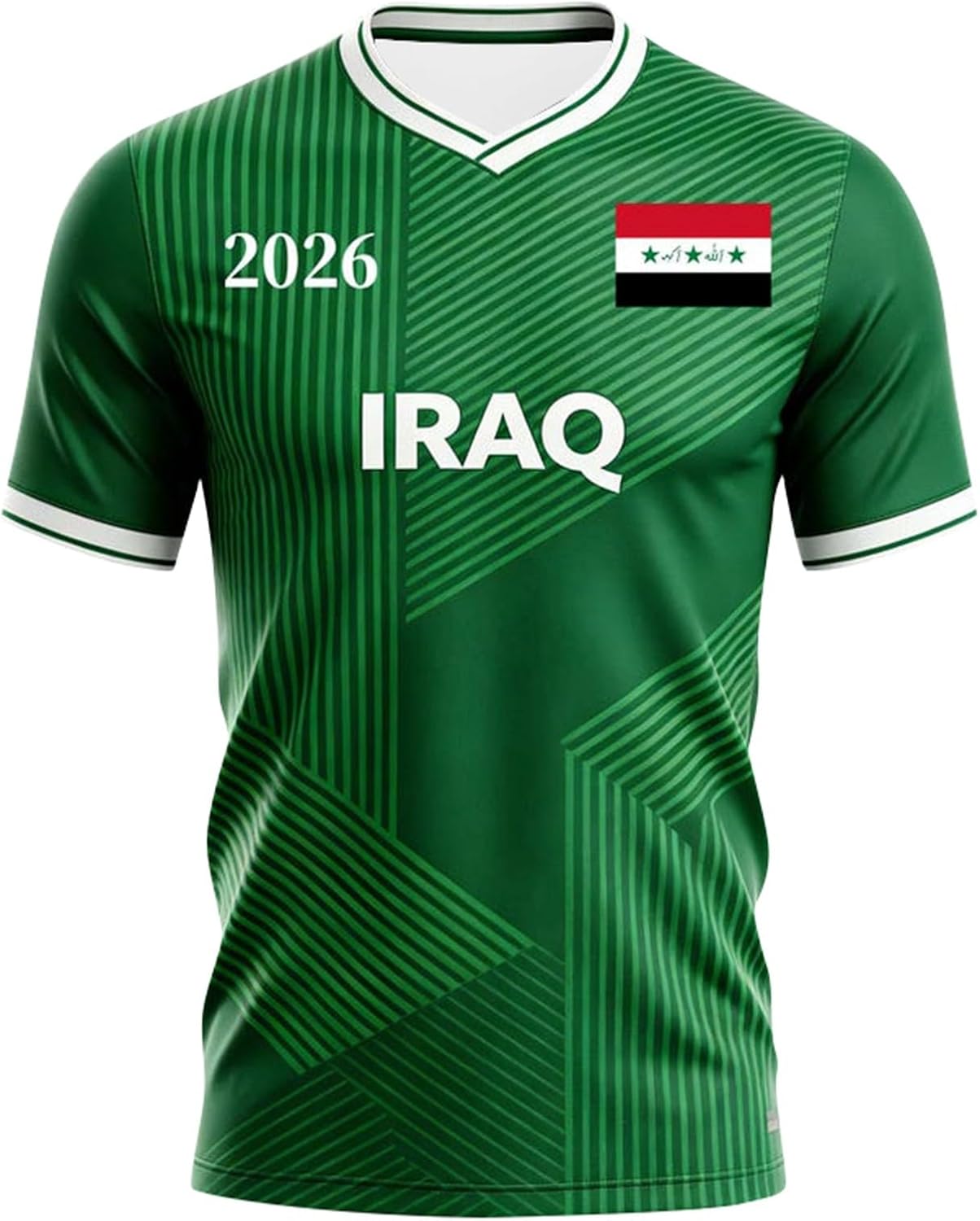 Maillot de Foot Irak 2026 Tee Shirt Homme Sport Imprimé Fine Rayures et Drapeau T-Shirts à Manches Courtes Homme Col V Tshirt Oversize Haut de Fan Respirant pour Supporter de Football Match, Quotidien - Image 3