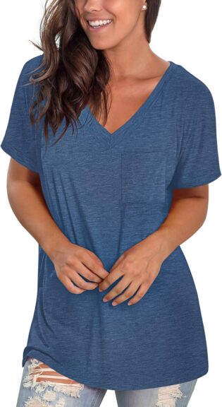 MOLERANI été t-Shirts pour Femmes col en V Basique Hauts à Manches Courtes Ample Blouses décontractées