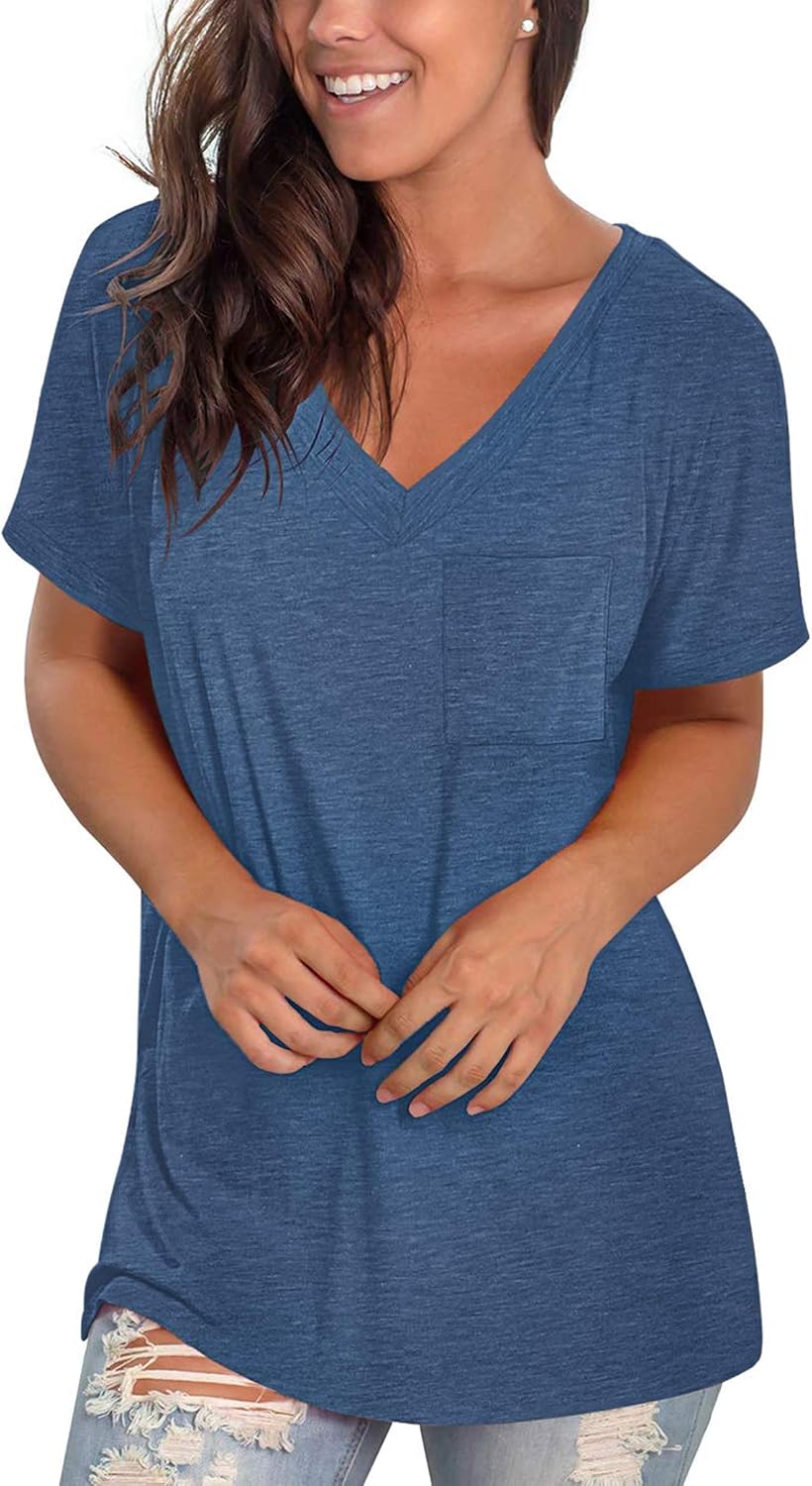 MOLERANI été t-Shirts pour Femmes col en V Basique Hauts à Manches Courtes Ample Blouses décontractées