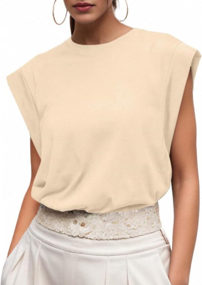 GRECERELLE T-shirt d'été ample sans manches pour femme - Décontracté - Col rond - Décontracté