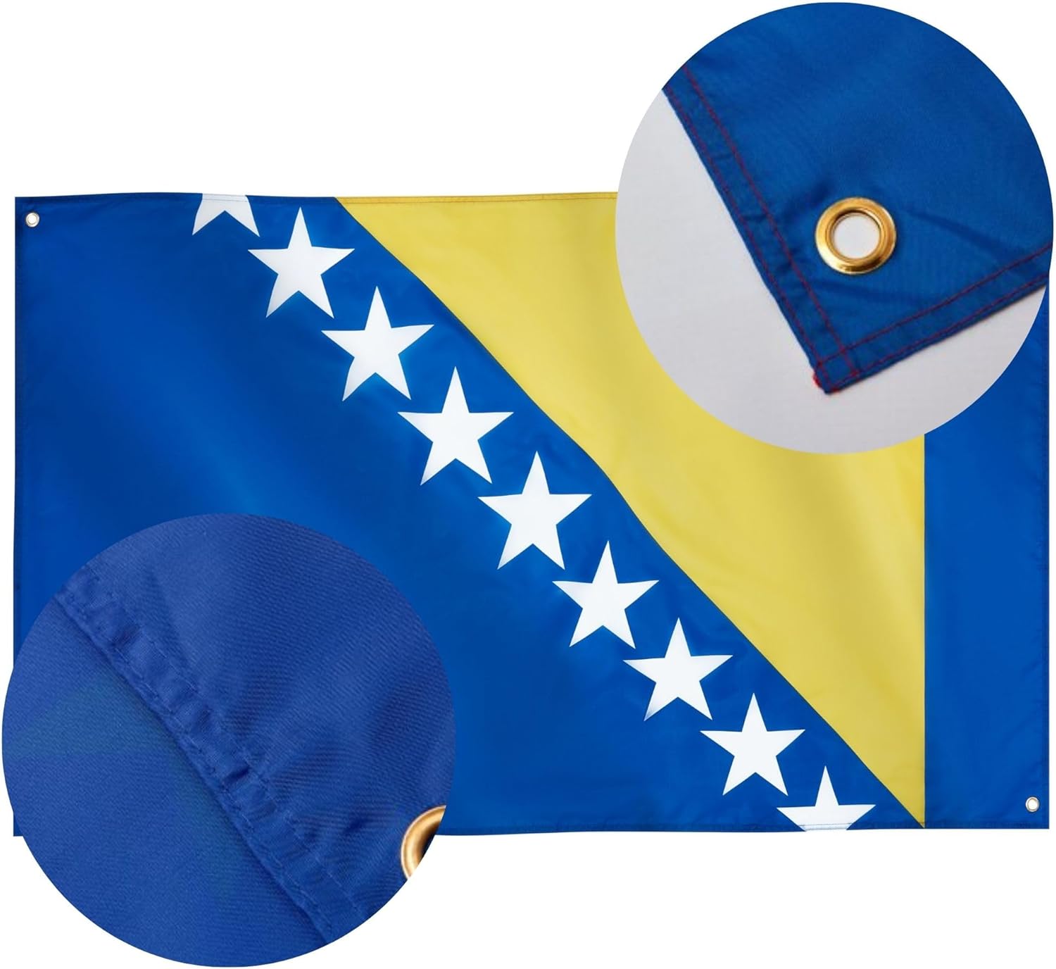 Runesol Drapeau Bosnie et Herzégovine, 91x52cm, 3ft x 5ft, 4 œillets, Nouvel An orthodoxe, Bosna i Hercegovina, Herzegovina, drapeaux premium, Jour de l'indépendance - Image 4