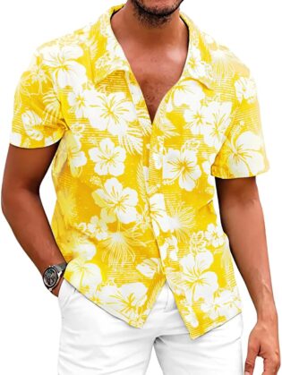 71LJLUhLBKL._AC_SL1500_.jpg Fastkoala Hommes Chemise à Fleurs Hawaïennes Chemises Tropicales Plage Tops Holiday Summer Casual Button Down
