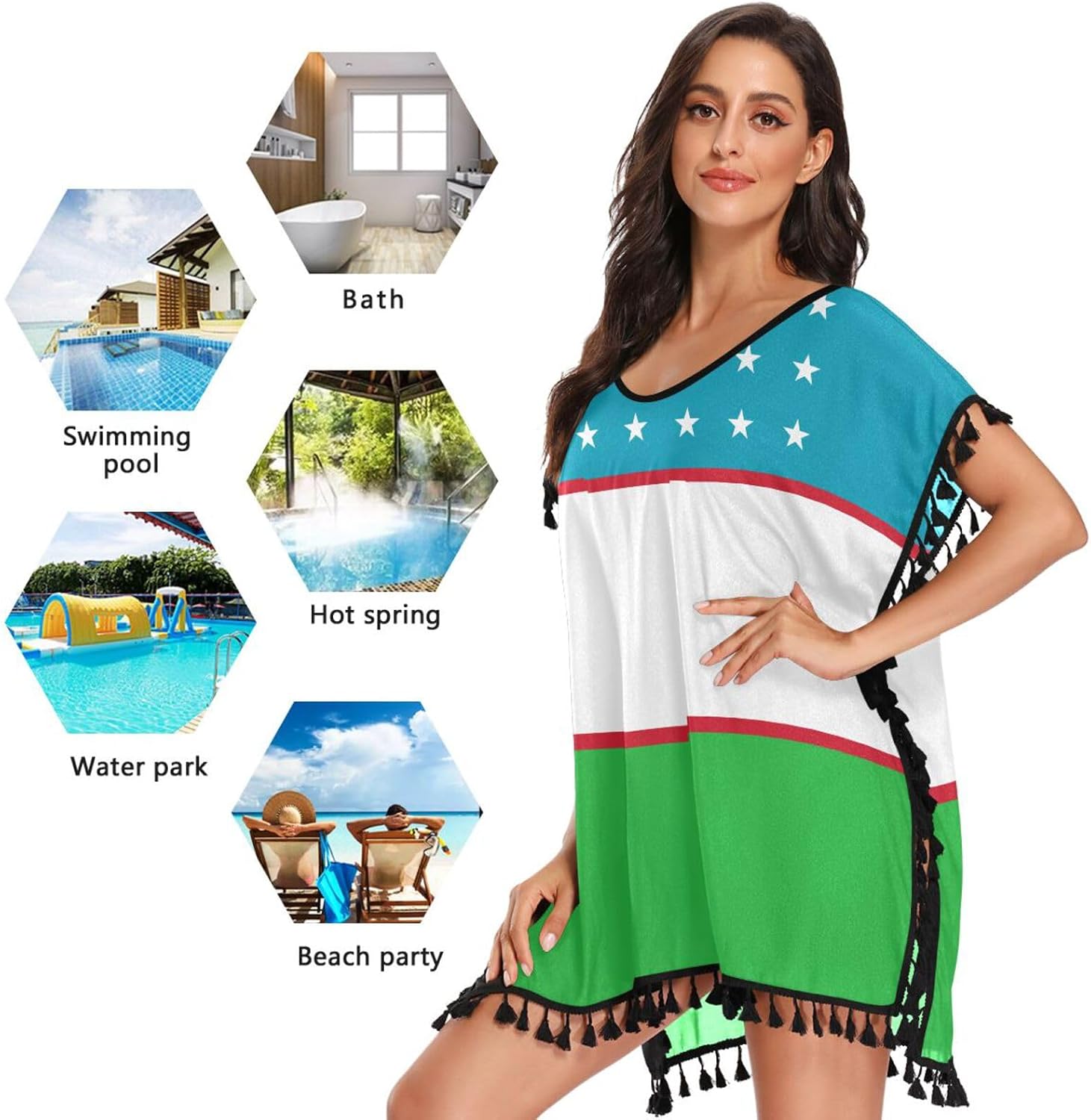 GuoChe Drapeau de l'Ouzbékistan - Cache-maillot de bain pour femme - Cache-maillot de bain - Drapeau de l'Ouzbékistan - Image 4