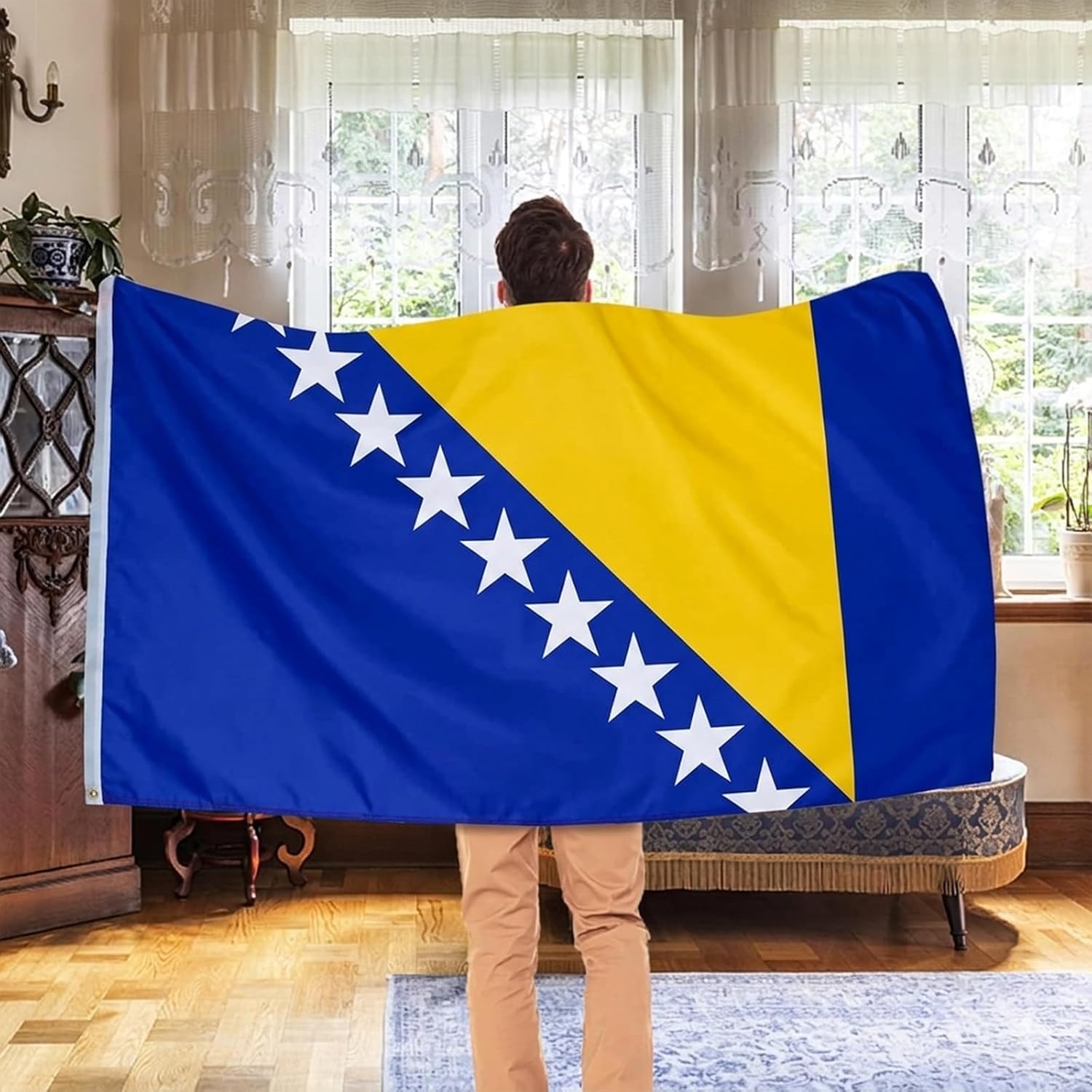 AhfuLife Grand Drapeau Bosnie-Herzégovine 90×150cm – 1 Drapeau Bosnie-Herzégovine Double Face avec Œillets en Laiton, Polyester pour Coupe du Monde de Football 2026, Fête Nationale - Image 4