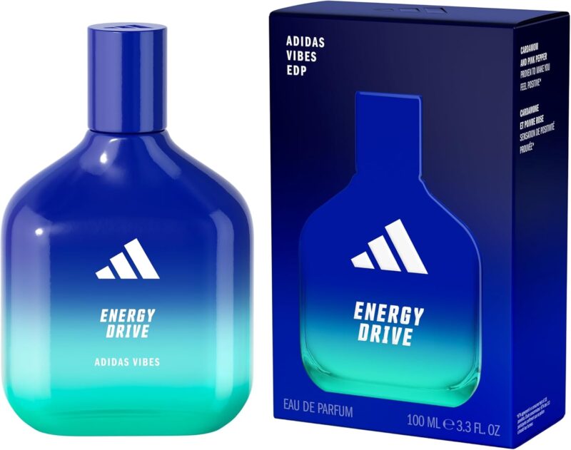 adidas Eau de Parfum unisexe Vibes Energy Drive, énergisante et stimulante, parfum longue tenue, Cardamome et Poivre Rose 100 ml