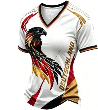 Maillot d'Allemagne 2026 pour femme avec col en V - Maillot de football - Grandes tailles - Rétro - T-shirt original pour fan du sport - T-shirt d'entraînement court - T-shirt amusant stretch pour