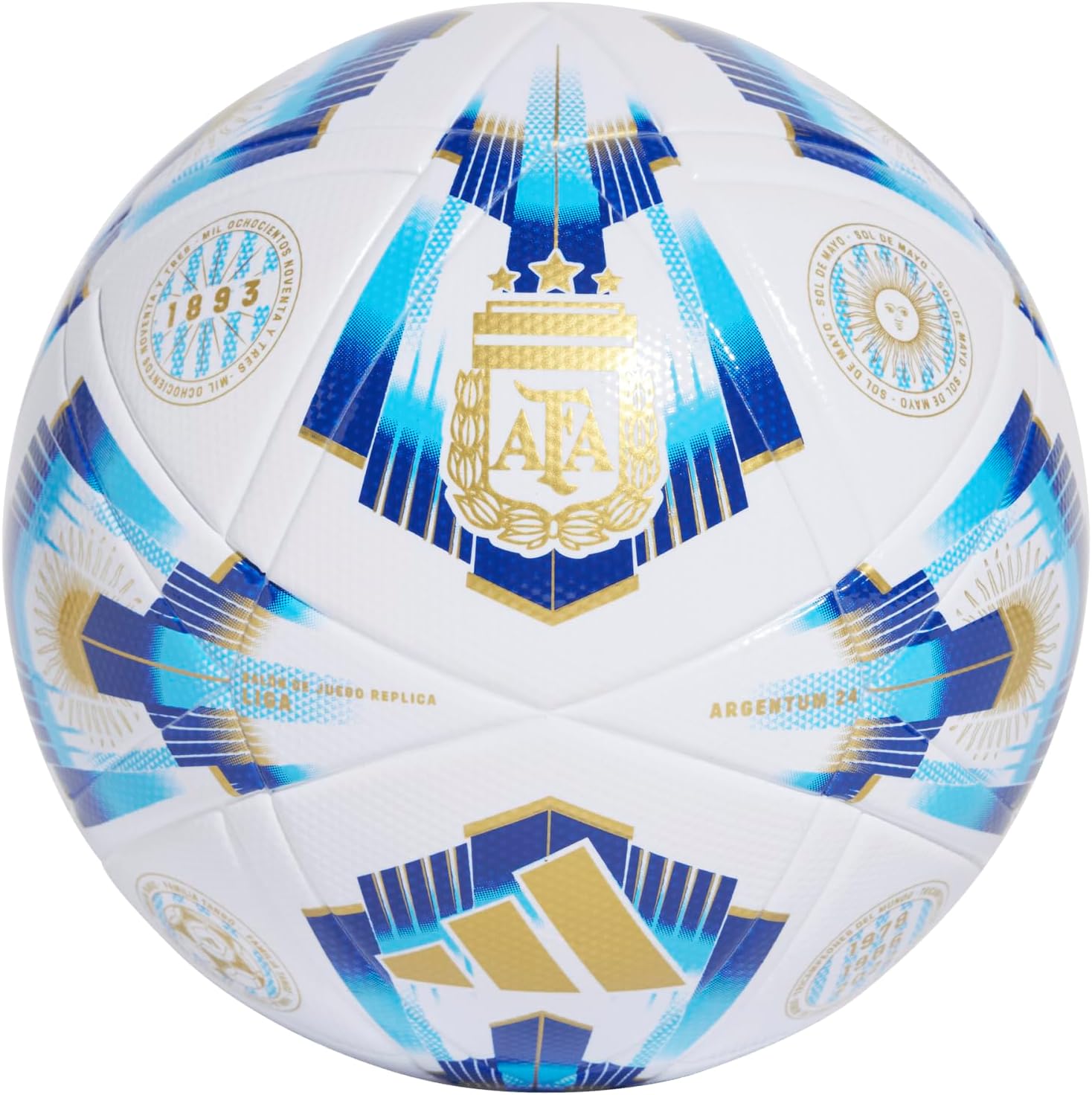 Adidas Ballon de la Ligue d'Argentine Unisexe pour Adulte, Blanc/Pantone/Bleu lucide/doré métallisé