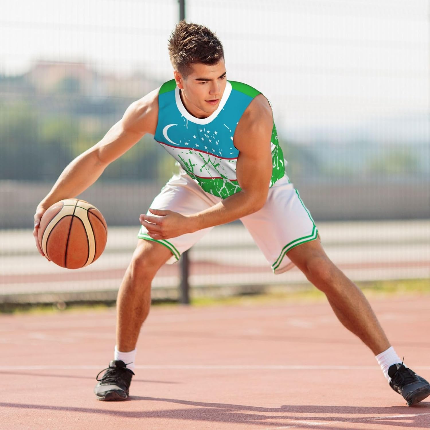 Maillot de basket-ball avec motif drapeau de l'Ouzbékistan - Maillot de sport d'équipe up - Impression complète 3D, Noir , S - Image 3