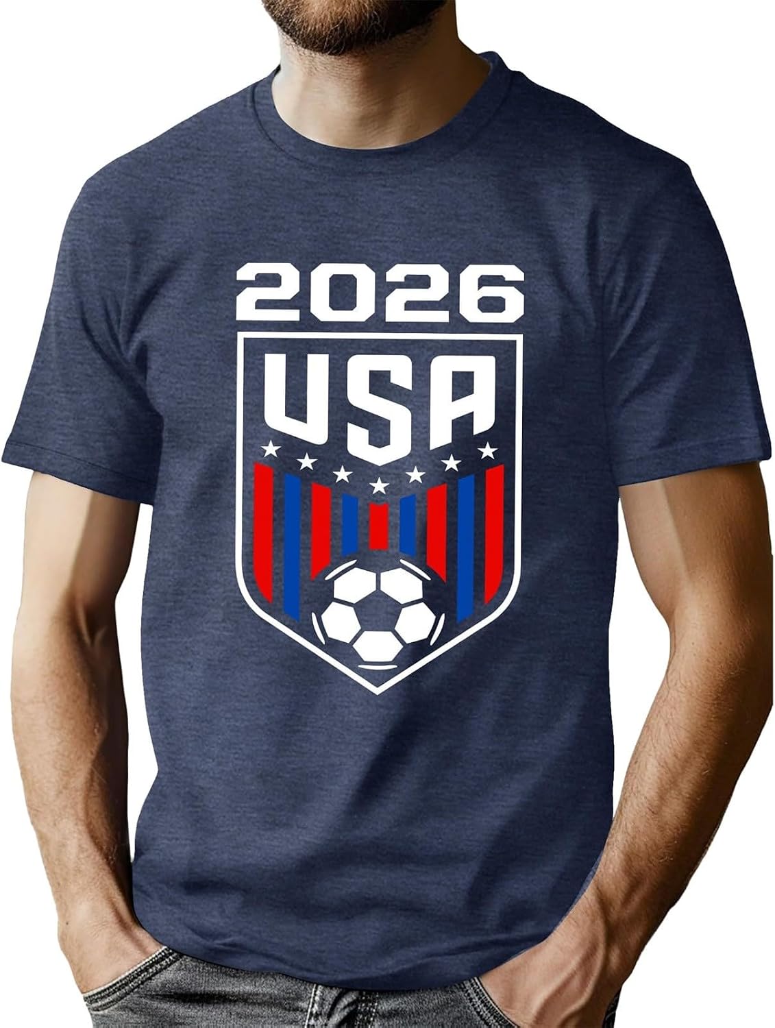Maillot Coupe du Monde 2026 Tee Shirt Graphique Humoristique Football USA Coupe du Monde 2026 Tunique Homme Chic