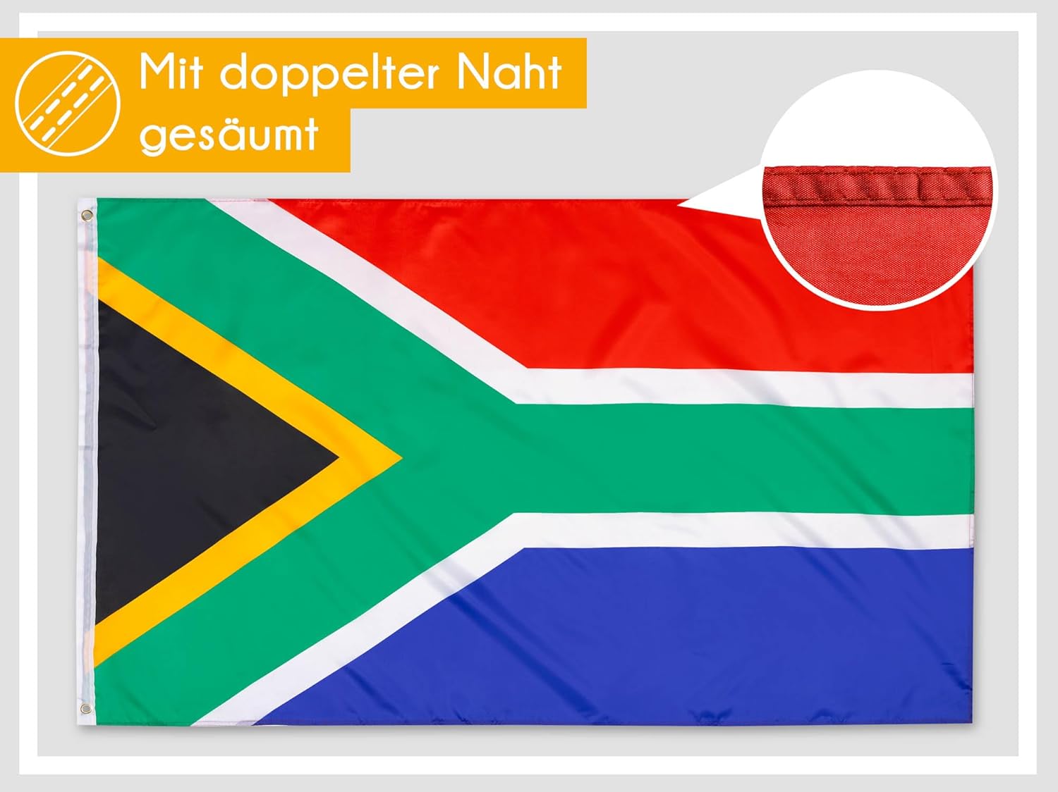 PHENO FLAGS Drapeau Afrique du Sud 90x150cm – sud-africain - résistant aux intempéries, avec œillets en laiton, 100% polyester, coutures doubles robustes et couleurs éclatantes - Image 3