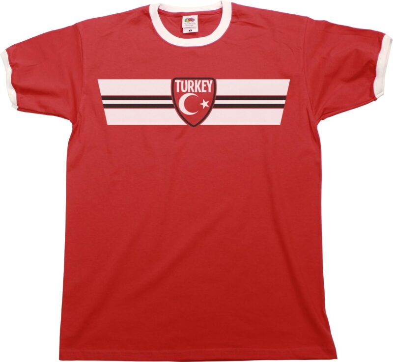 buzz shirts Adults Or Kids Turkey Football T-Shirt Classic Retro Strip with Country Badge Euro Turkish Team