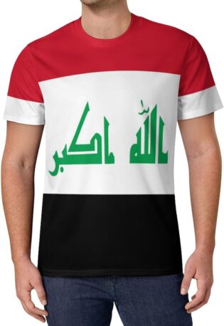 71w-EvrLNzL._AC_SL1500_.jpg T-Shirt Homme Drapeau Irak Col Rond Séchage Rapide Maillot Supporter Football Manches Courtes Sport Décontracté T-Shirt Fan