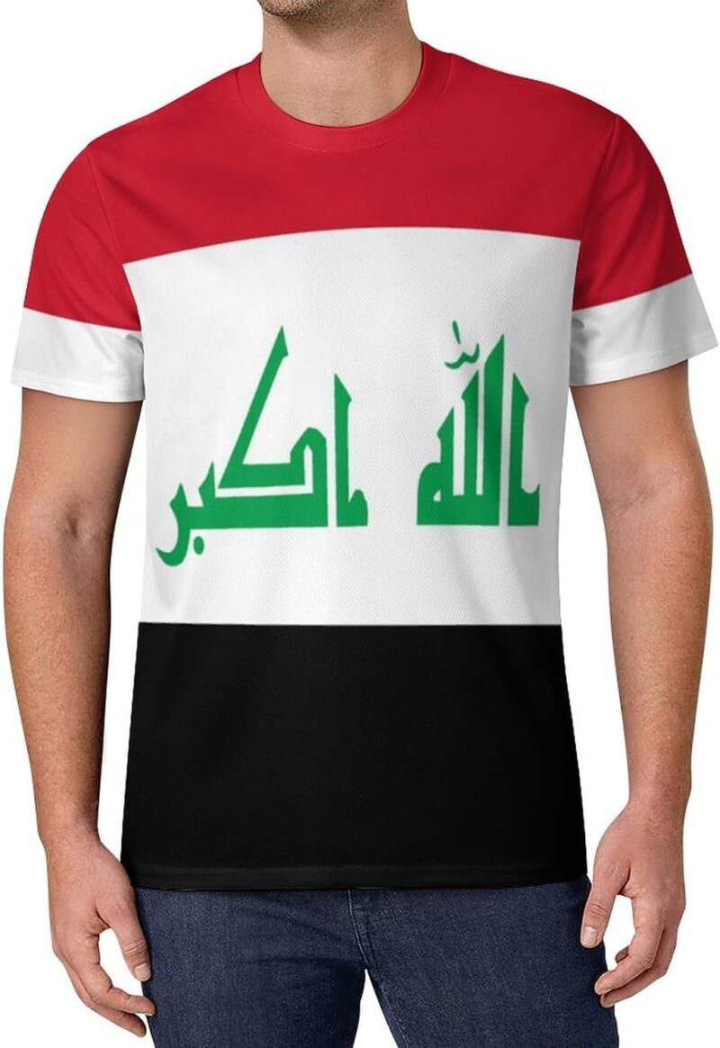 T-Shirt Homme Drapeau Irak Col Rond Séchage Rapide Maillot Supporter Football Manches Courtes Sport Décontracté T-Shirt Fan