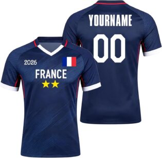 Maillot France 2026 Maillot de Foot Enfant Personnalisé avec Nom et Numéro T-Shirt de Football pour Homme Garçon Adulte, Confortable Respirant, Cadeaux de Football Personnalisés