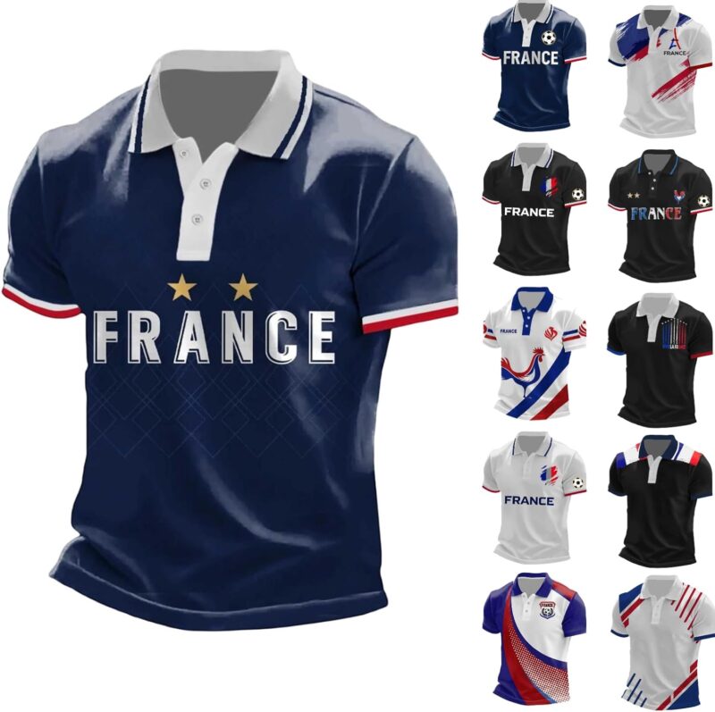 Maillot de Foot France 2026 Polos Homme Manches Courtes Imprimé - Été Supporter Football T-Shirt Musique Mode Streetwear Impression pour Les Fans de Sport