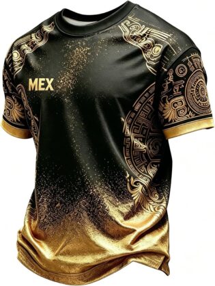 816poYUjNXL._AC_SL1500_.jpg Mexico Men's National Flag Football Jersey Breathable Quick Dry Fashion Casual Loose Round Neck Top