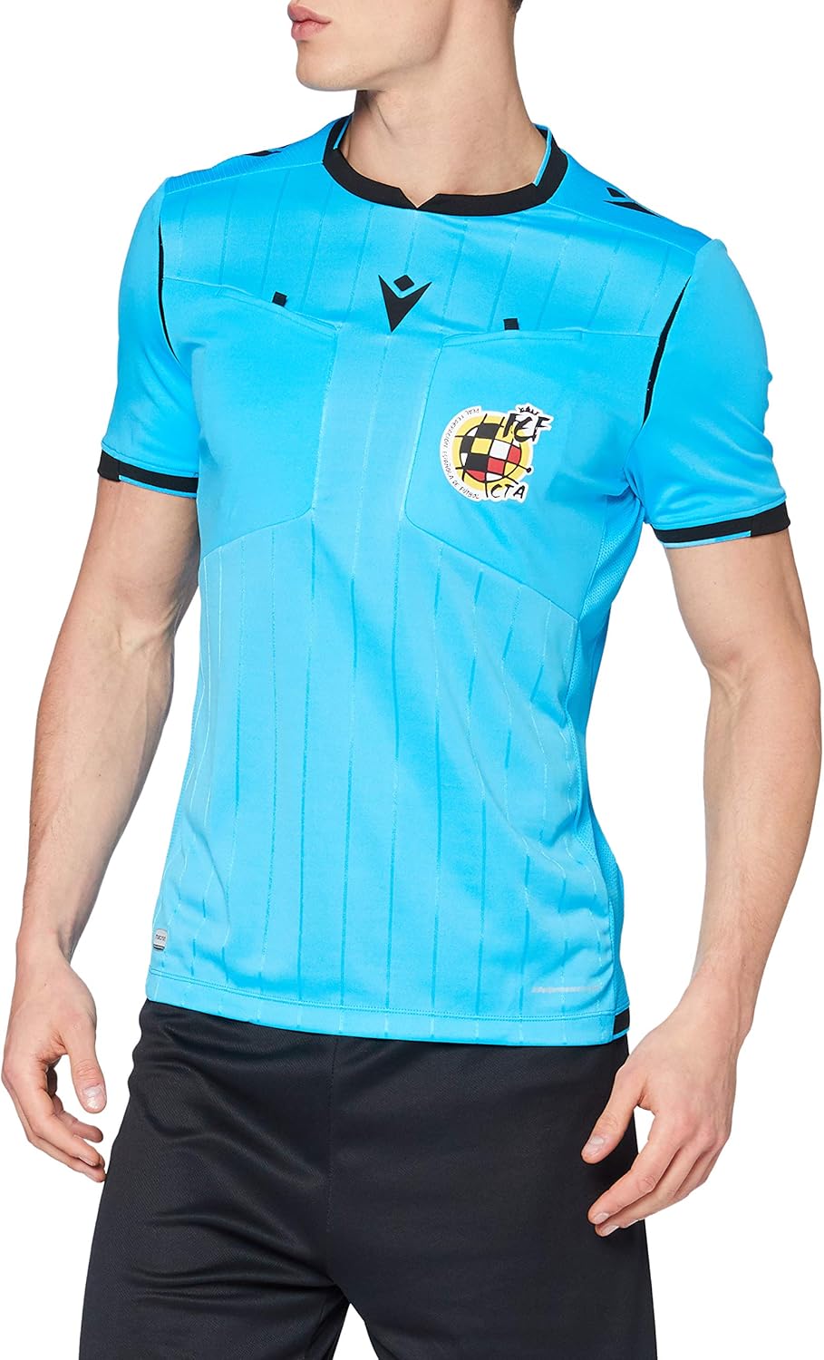 Macron Rfef 20 Match Day Man Shirt Referee SS Nsky/Blk SR Maillot Arbitre Bleu Fluo réel, Fédération espagnole de Football Homme