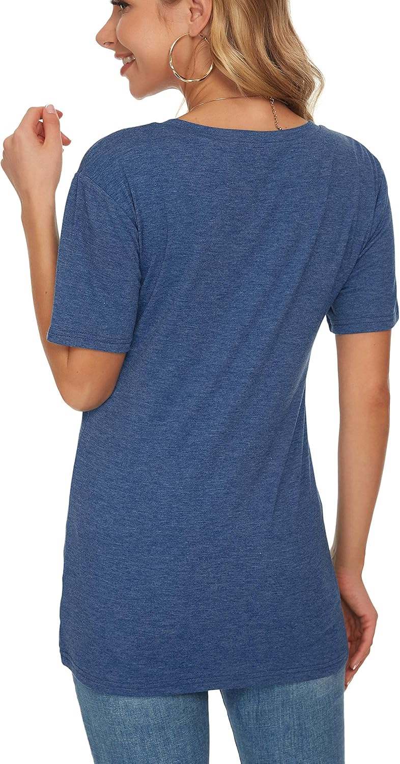 MOLERANI été t-Shirts pour Femmes col en V Basique Hauts à Manches Courtes Ample Blouses décontractées - Image 4