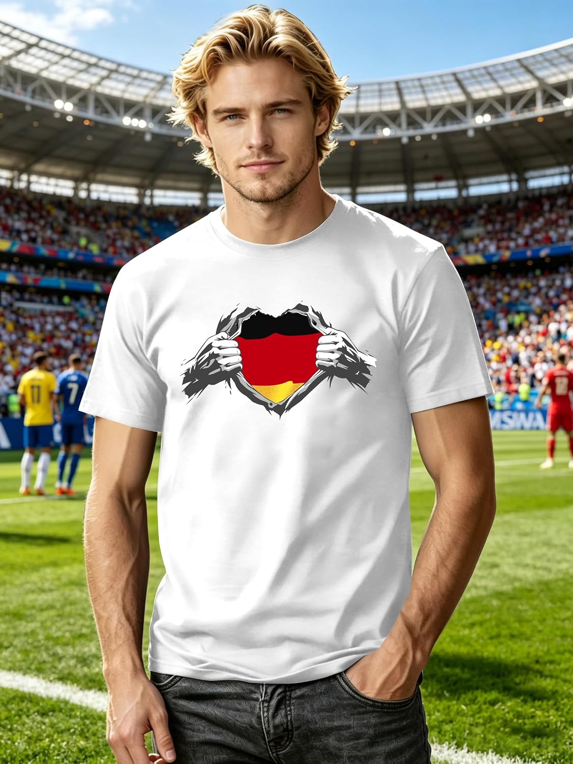 tiorhooe T-shirt de football à manches courtes pour homme Motif drapeau allemand aigle - Image 3