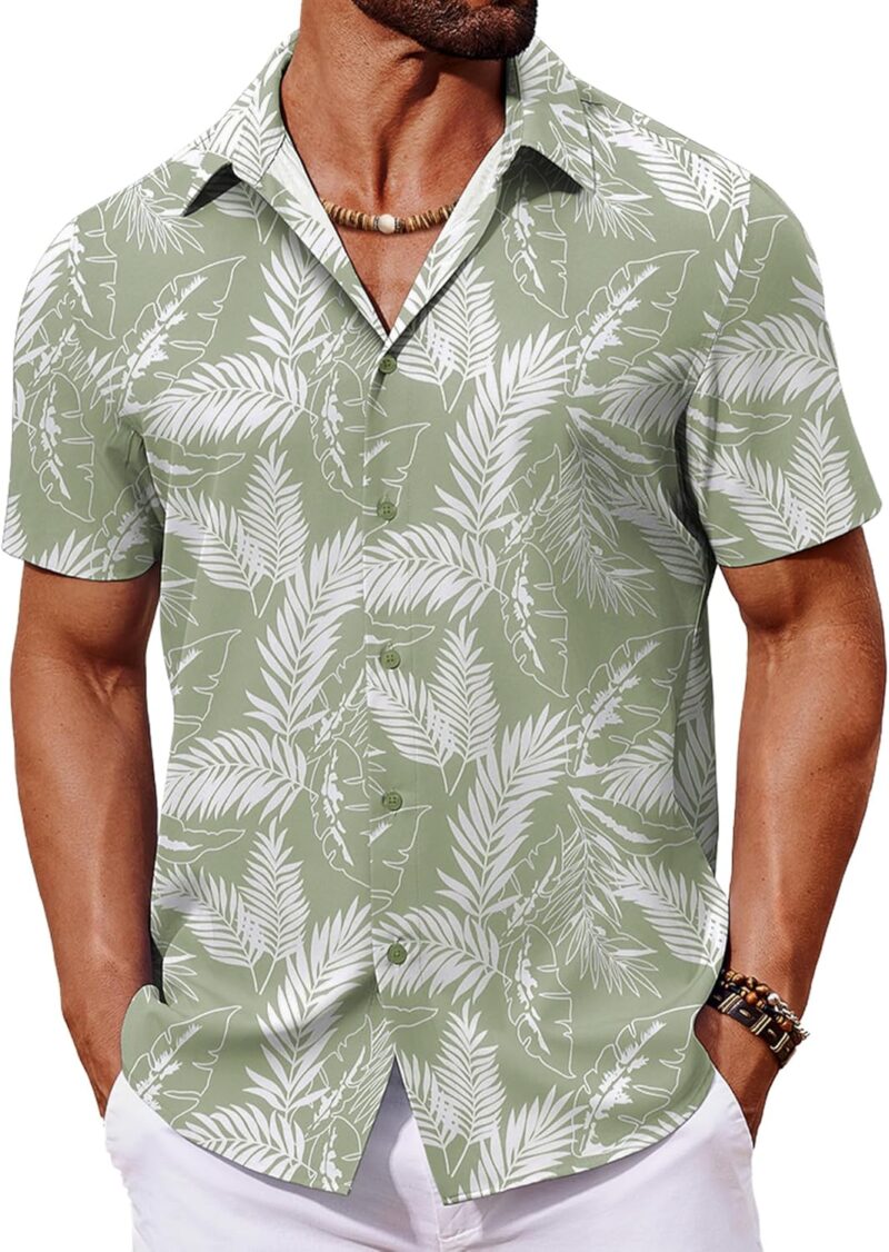 COOFANDY Chemise à Manches Courtes pour Homme Chemise Hawaïenne Chemises D'été Tropicale Légère Vacances Plage Chemises à Fleurs Boutonnée FêTe