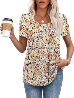 MOLERANI été T-Shirts pour Femmes décontractés T-Shirt Col Rond à Manches Courtes plissé T-Shirt Confort Amples Top