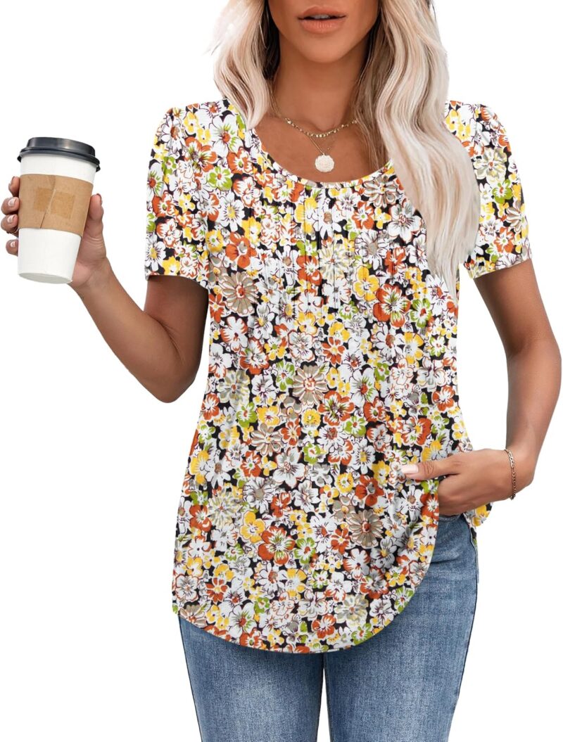 MOLERANI été T-Shirts pour Femmes décontractés T-Shirt Col Rond à Manches Courtes plissé T-Shirt Confort Amples Top