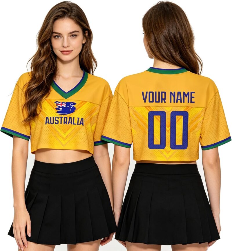 Haut personnalisé Femme Fan Foot pour la Coupe du Monde 2026 - Mignon t-Shirt Y2K Nombril Nu Manches Courtes avec nom numéro, Maillot décontracté Streetwear Cadeau Jour Match