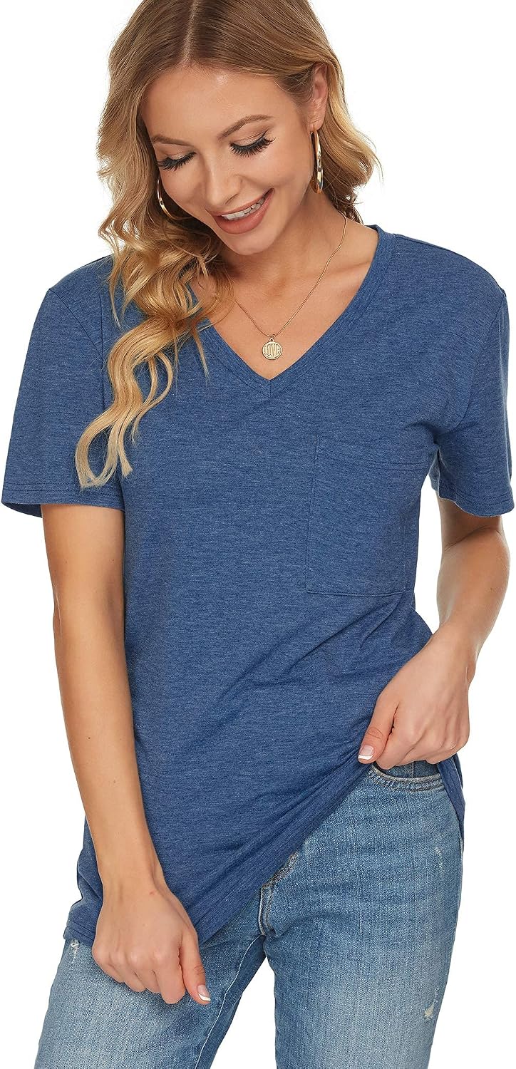 MOLERANI été t-Shirts pour Femmes col en V Basique Hauts à Manches Courtes Ample Blouses décontractées - Image 2