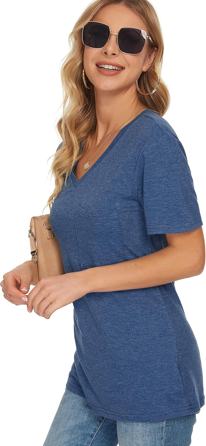 MOLERANI été t-Shirts pour Femmes col en V Basique Hauts à Manches Courtes Ample Blouses décontractées - Image 3