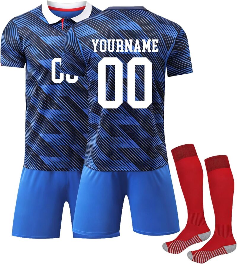 Maillot de Foot Personnalisé Coupe du Monde 2026, 25 24 WM Maillot Equipe de France Foot Soccer Kits Football Strips Enfant et Adultes avec Nom Numéro Shirts Short avec Chaussette Gifts