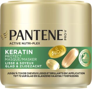 Pantene Pro-V Lisse & Soyeux Masque Keratin Protect 300ml Pour Cheveux Frisés Secs. 72h cheveux lisses brillants. Formule Pro-V et technologie Active Nutri-Plex se réfère aux ingrédients