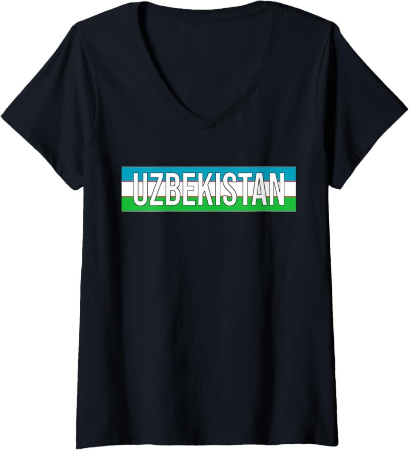 Femme Maillot de l'équipe athlétique avec drapeau de l'Ouzbékistan T-Shirt avec Col en V