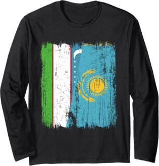 Maillot Ouzbékistan Kazakhstan Demi drapeau ouzbek kazakh Manche Longue