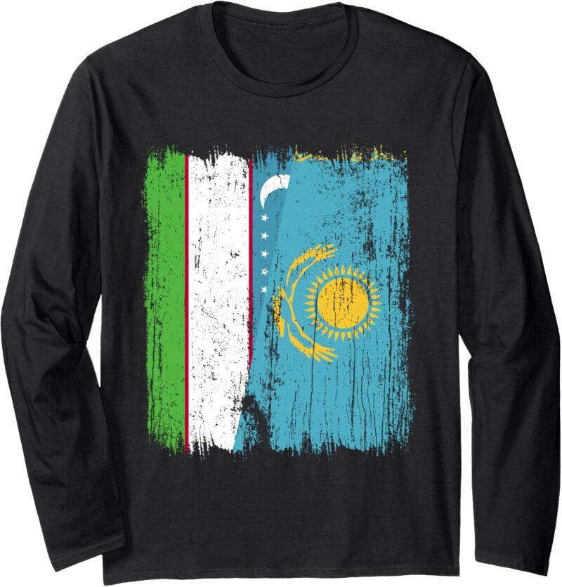 Maillot Ouzbékistan Kazakhstan Demi drapeau ouzbek kazakh Manche Longue