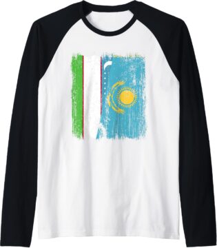 Maillot Ouzbékistan Kazakhstan Demi drapeau ouzbek kazakh Manche Raglan