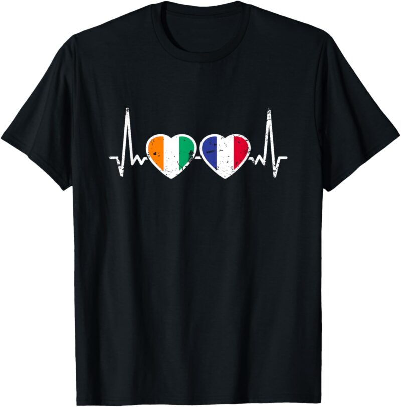 Côte d'Ivoire France Vintage Battement De Cœur Drapeau T-Shirt