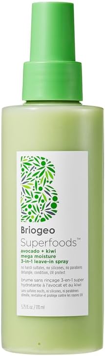 Briogeo Superfoods Après-shampoing sans rinçage 3 en 1 à l'avocat et au kiwi | Hydrate, démêlant et protection UV | Végétalien, sans phtalates et sans paraben | 170 ml
