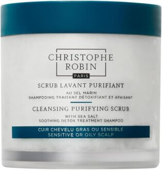 Christophe Robin Cleansing Purifying Scrub with Sea Salt 250ml | Scalp scrub for oily or sensitive scalps, helping exfoliate build-up and refresh roots.