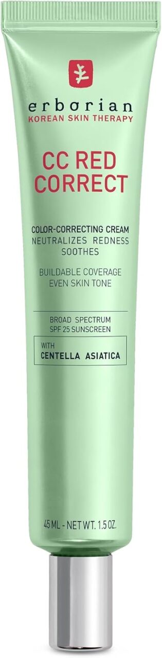 51ZMYAlbKbL._AC_SL1500_.jpg Erborian CC Red Color Correcting SPF 25 Green Pigment Cream, Neutralizes Redness, Calms Skin, Lightweight, Tone‑Perfecting Primer, Korean Skincare