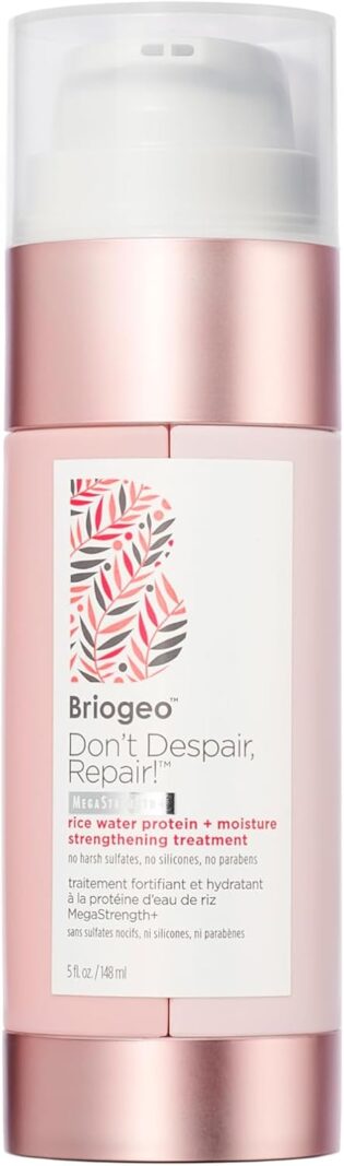 Briogeo Ne désespérez pas la réparation ! MegaStrength+ Traitement capillaire fortifiant les protéines et l'humidité, cheveux secs et abîmés, sans sulfates agressifs, silicones ou parabènes – 148 ml