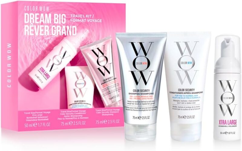 COLOR WOW - Routine Cheveux Fins, Clairsemés, Colorés - Shampoing Sans Sulfates (75 ml) + Après-Shampoing Hydratant (75 ml) + Mousse Volumisante (50 ml) - Coffret Découverte Dream Big