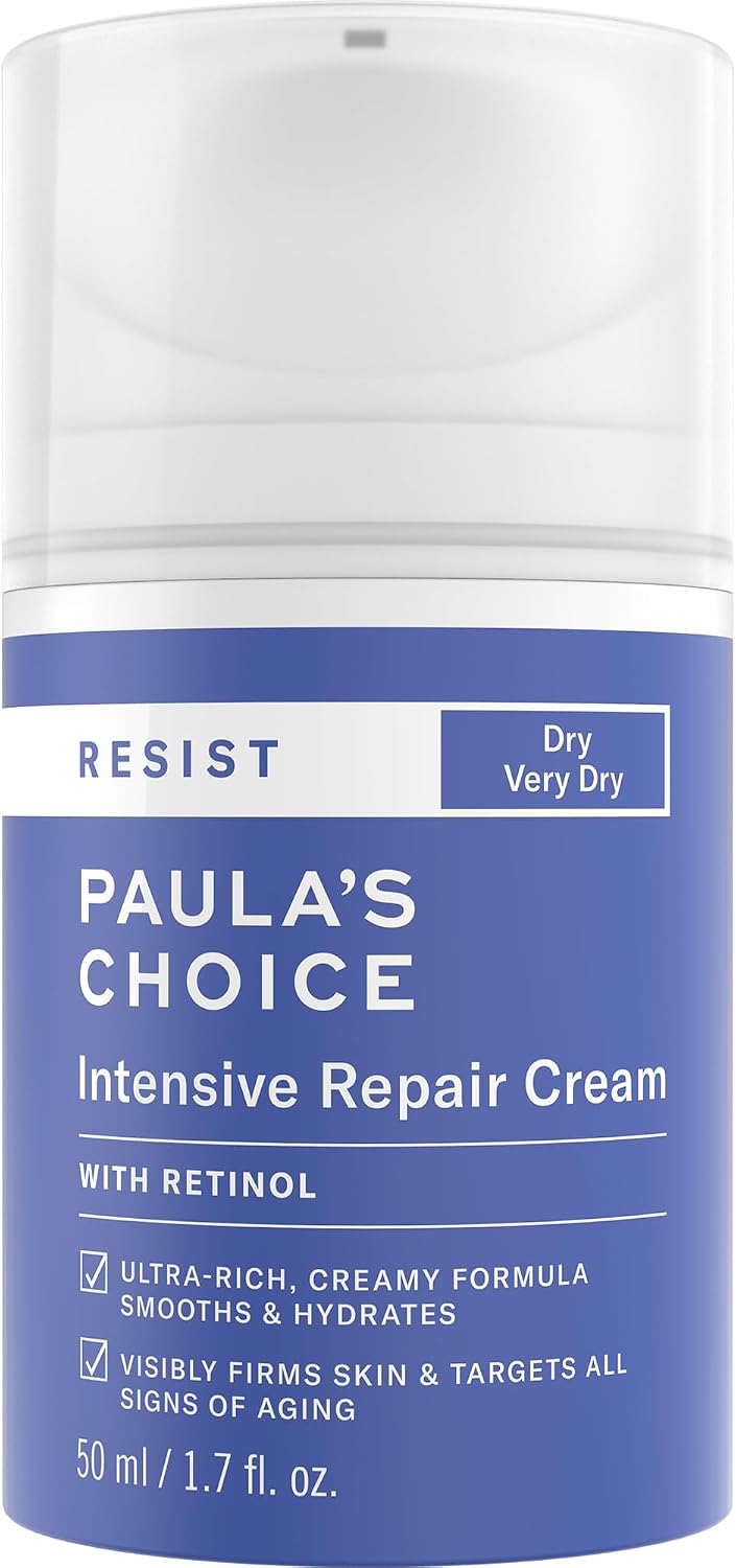 Paula's Choice RESIST Intensive Repair Face Moisturizer with Retinol, Hyaluronic Acid & Jojoba, Anti-Aging Face Cream for Dry, Chapped Skin, Fragrance-Free, 1.7 Fl Oz.
