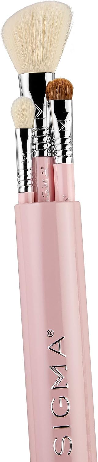 Sigma Beauty Travel Essential Trio – Lot de 3 pinceaux de maquillage pour fond de teint, poudre, fard à paupières, avec support en étain, sans danger pour la peau, pinceaux de maquillage végétaliens - Image 2