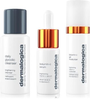 Dermalogica Daily Brightness Boosters Facial Skin Care Kit - Contains BioLumin-C Serum (0.3 oz), BioLumin-C Gel Moisturizer (0.5 oz), and Daily Glycolic Cleanser (1 oz)
