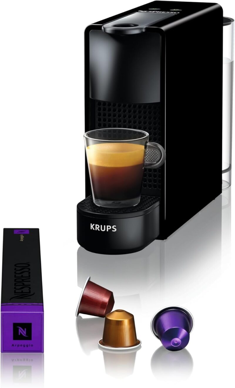 Nespresso Krups Machine à Café Essenza Mini Noir, 19 Bars + Kit de Bienvenue, Design Compact, Expresso et Lungo, Arrêt Automatique, YY2910FD