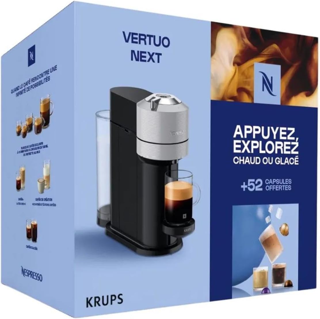 Nespresso Krups Machine à Café Vertuo Next Gris Claire+52 capsules offertes, Capsules café Vertuo seulement, Technologie Centrifusion, 5 Tailles de Tasses, Design Moderne, Arrêt Automatique, YY5902FD - Image 3