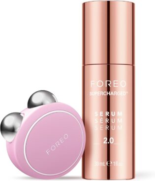 FOREO Firm & Fabulous BEAR mini Pearl Pink+Serum 2.0 30ml | Appareil massage visage | Lifting visage | Élimine le double menton | Soin visage | Coffret cadeau
