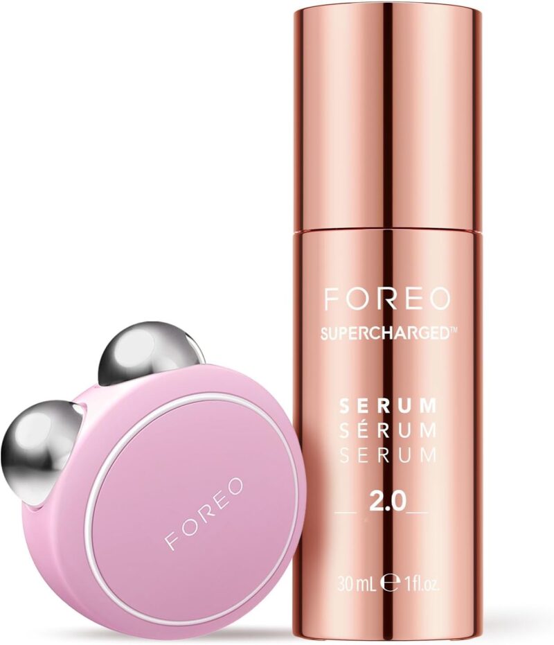 FOREO Firm & Fabulous BEAR mini Pearl Pink+Serum 2.0 30ml | Appareil massage visage | Lifting visage | Élimine le double menton | Soin visage | Coffret cadeau